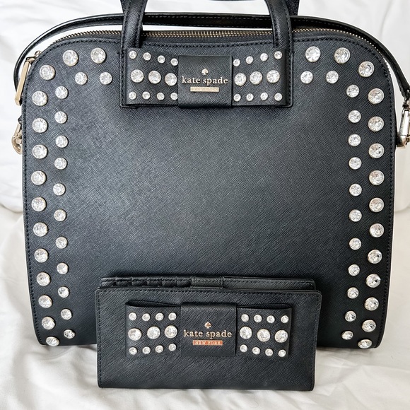 kate spade Bags Kate Spade Black Bow Studded Satchel W Crossbody